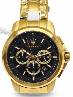 Maserati Successo R8873621013 Mens 44mm Gold Steel Black Dial Chronograph Watch